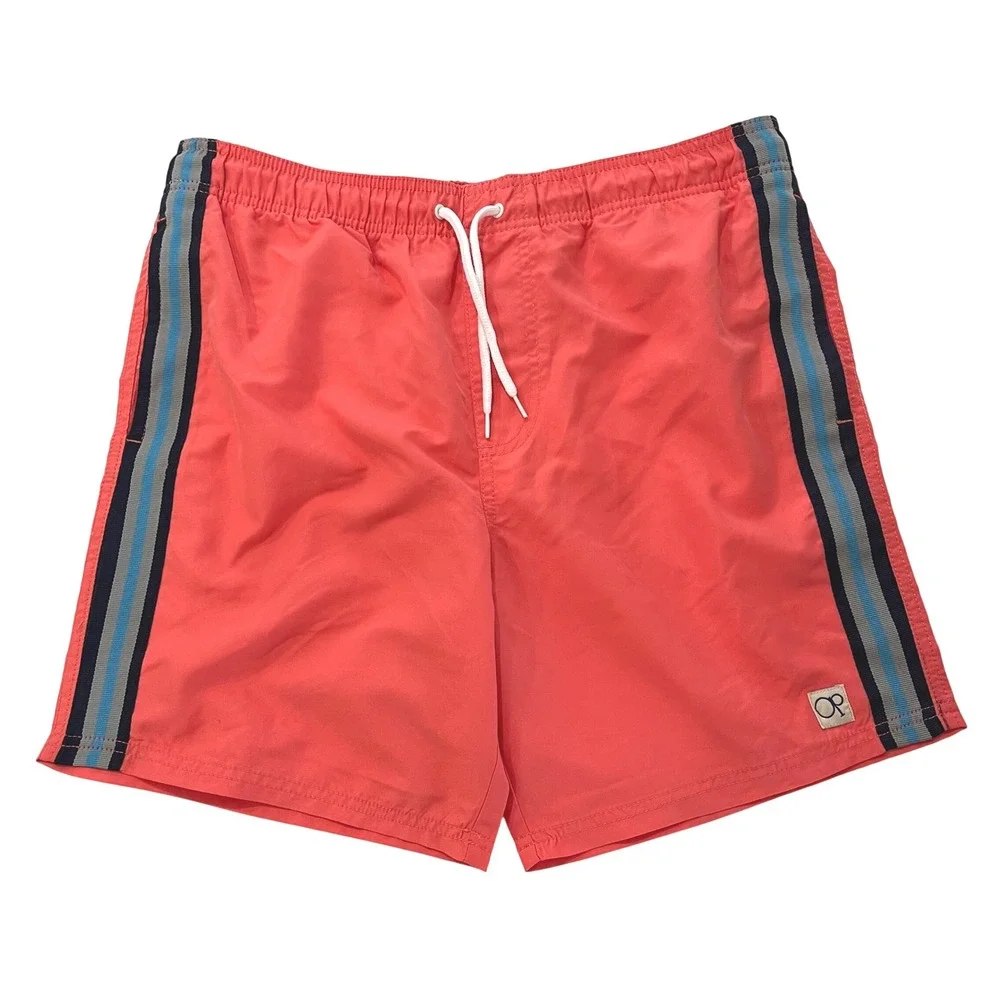 Ocean Pacific OP Mens Swim Shorts‎ M/32-34 Coral Side Stripes Mesh Lined Trunks